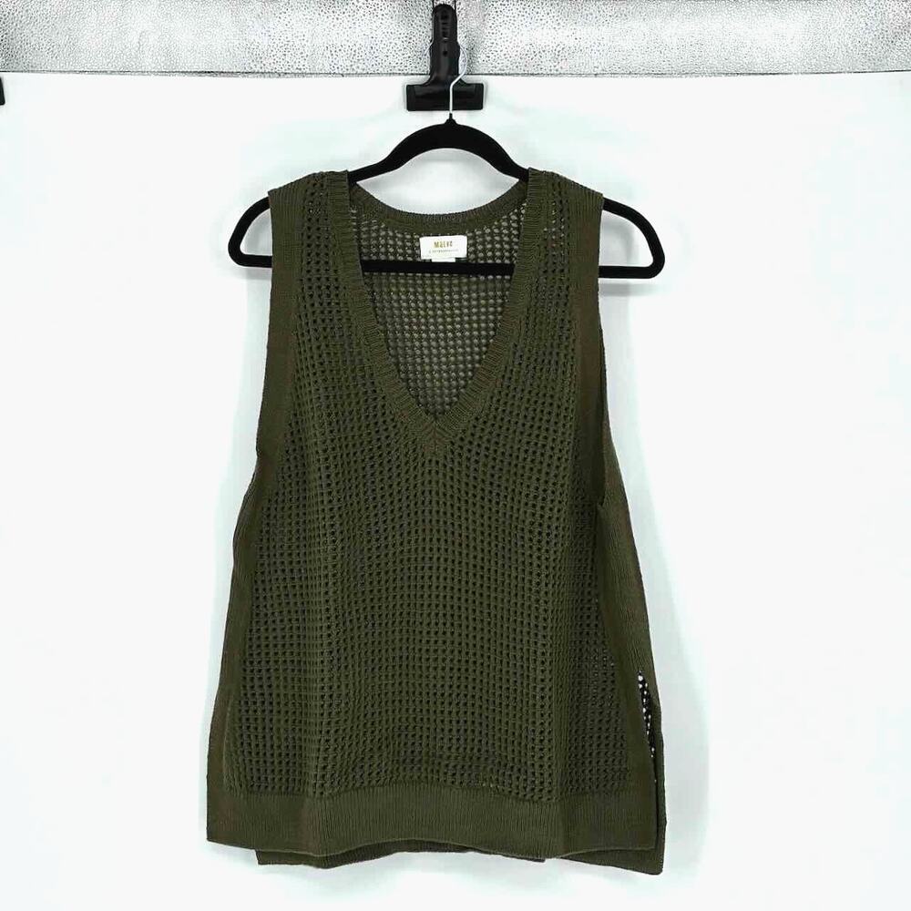 Maeve Olive Green Open-Stitch V-Neck Sweater Tank - Size XL